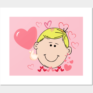 Pink heart from cute man cartoon Posters and Art